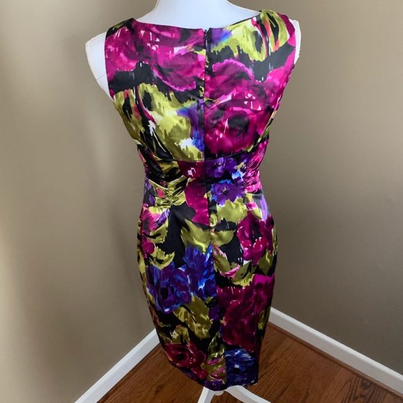 Adrianna Papel Floral Satin Ruched Dress - Picture 2 of 6